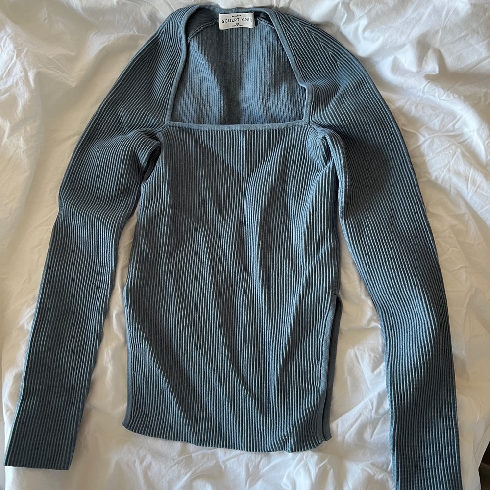 Aritzia Sculpt Knit Long Sleeve top in Blue 2XS
